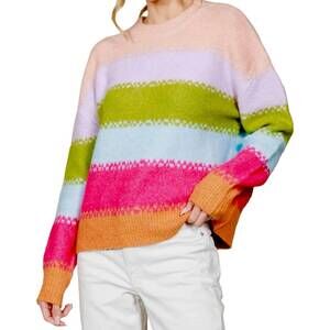 NEW VINE & LOVE crew neck stripe knit sweater in multi color